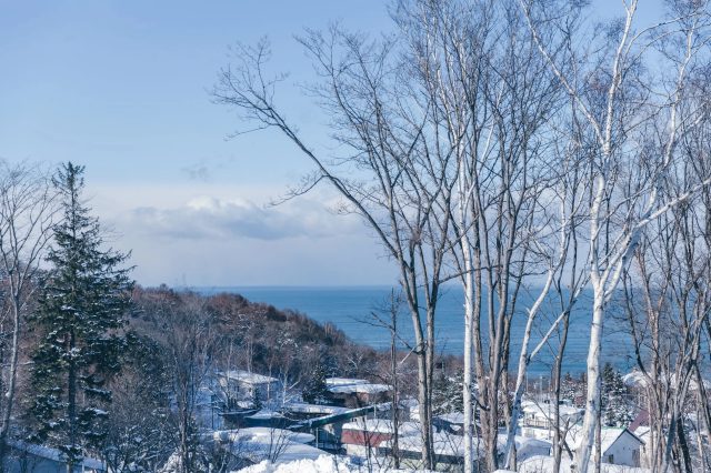 山と海の雪景色